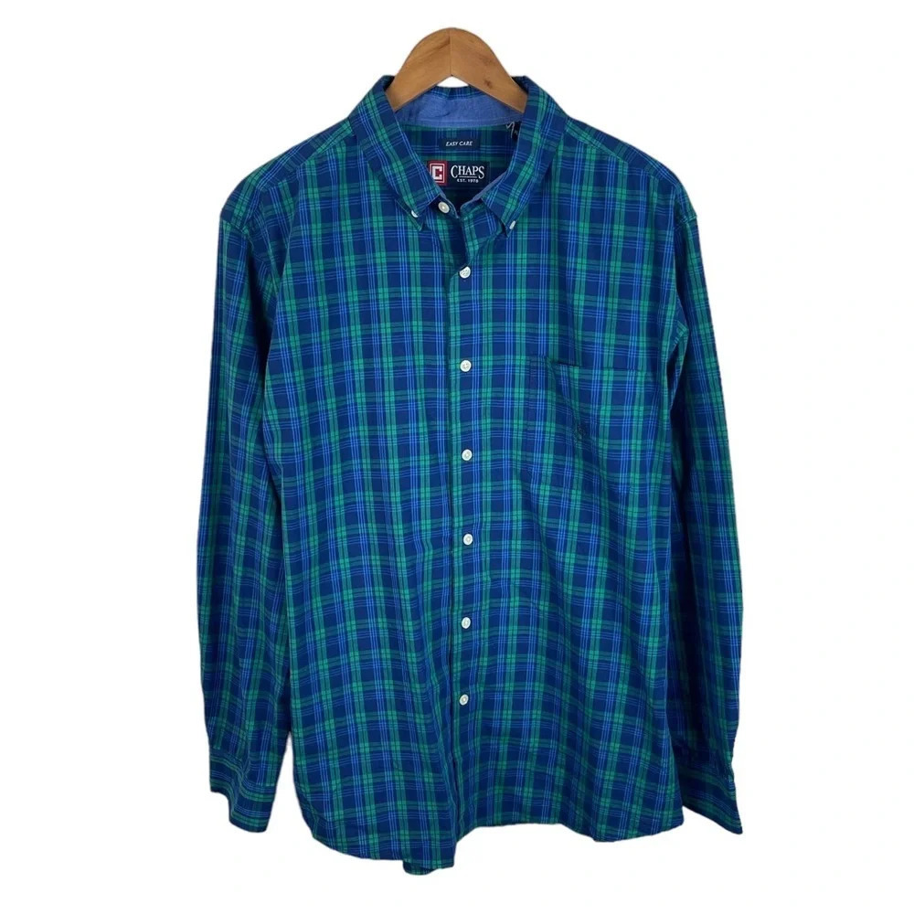 BF1094 Mens Chaps Ralph Lauren Easy Care Plaid Button Down Shirt XL